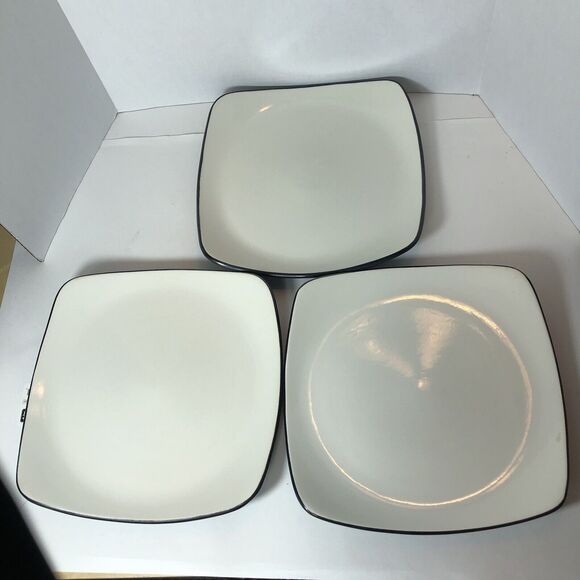 Corelle Dinner Plates Hearthstone 11.5" Set of 3 White Black Square Edge Curve D - Picture 1 of 12